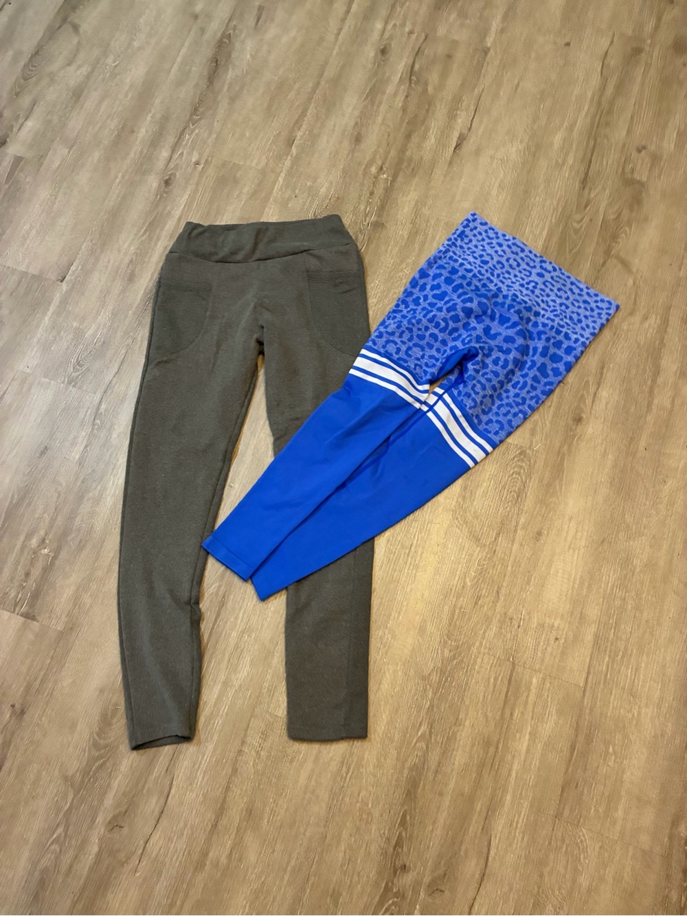 Kids Blue Leopard Print and Charcoal Active Leggings Set